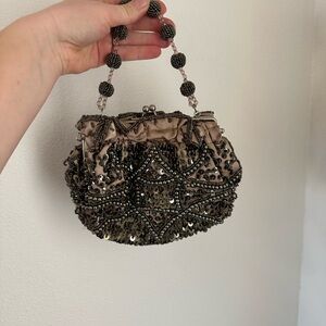 Beaded Clutch in Black and Silver